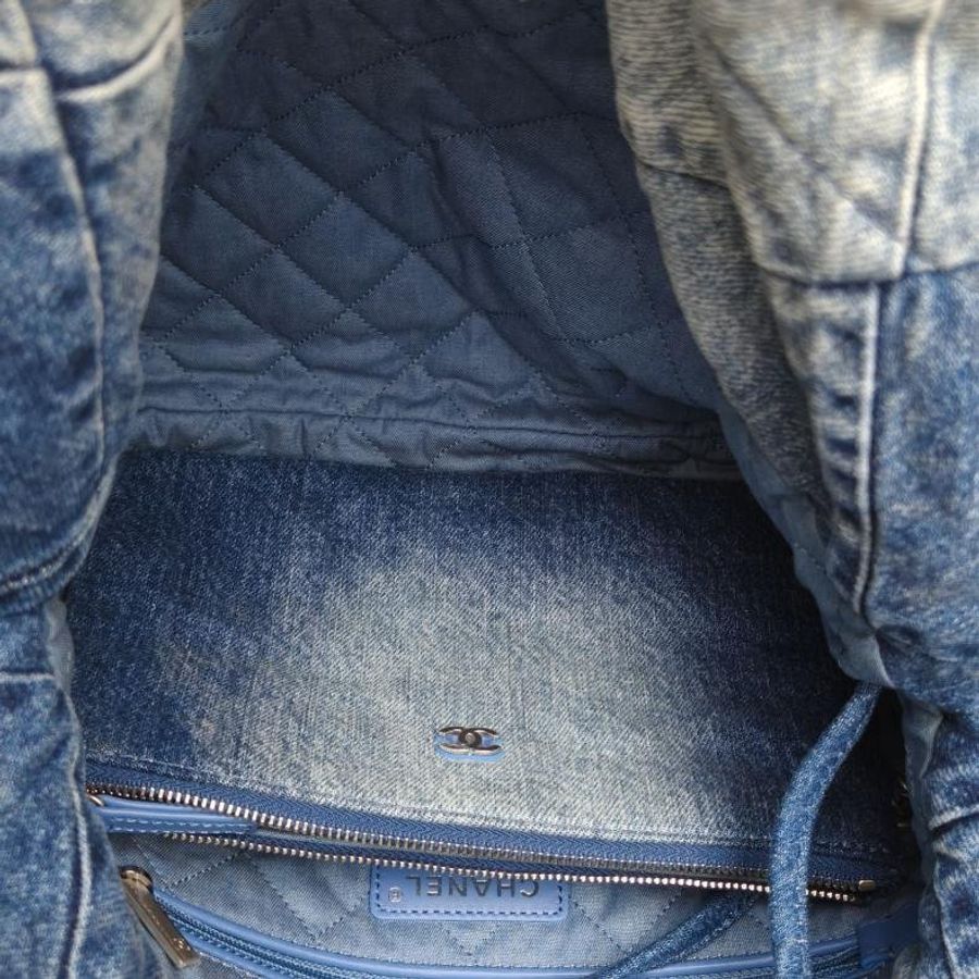 CHANEL 22BagTote托特包小號牛仔藍晶片銀扣肩背包-5