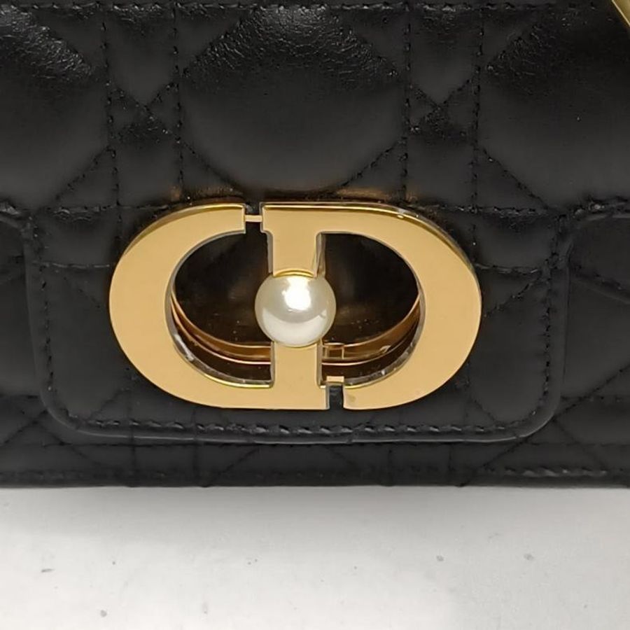 DIOR 黑色牛皮金扣Jolie金標Logo藤格紋絎縫肩背包-5