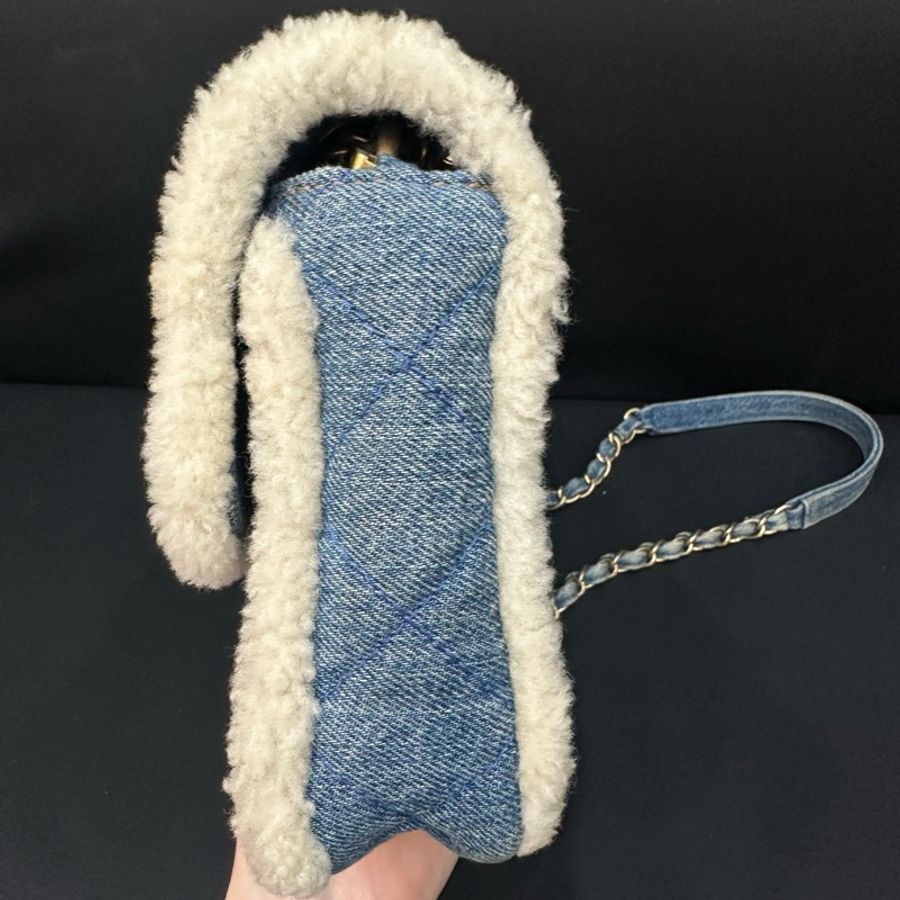 🆕 chanel香奈兒羊羔毛牛仔拼布cf中號 斜挎包-3