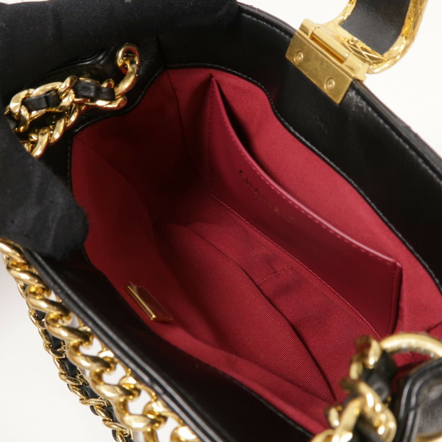 CHANEL 羊皮皮革Chain Shoulder手挽肩背兩用袋-4