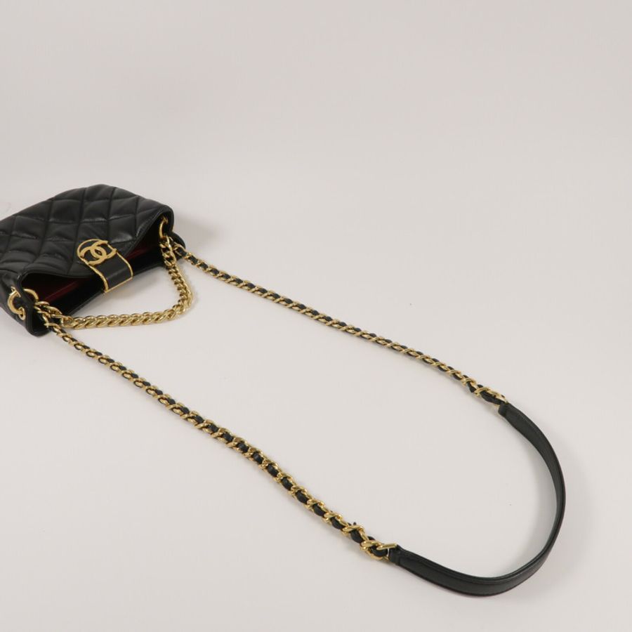 CHANEL 羊皮皮革Chain Shoulder手挽肩背兩用袋-10