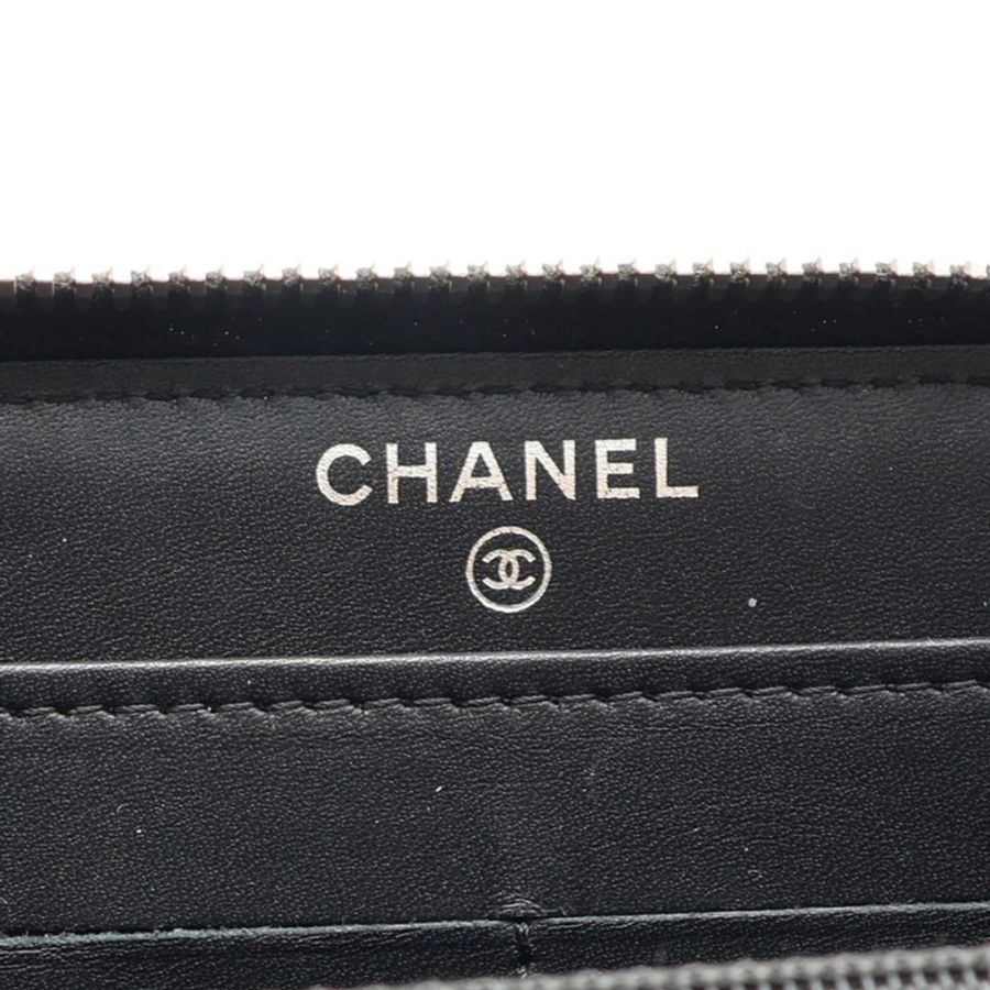 黑色 漆皮 拉鍊長夾 銀釦 (無卡)【CHANEL 香奈兒】 A50106-3