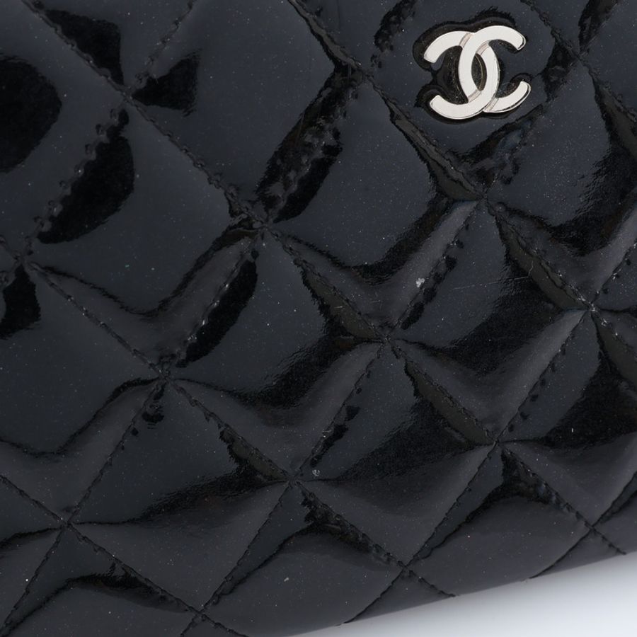 黑色 漆皮 拉鍊長夾 銀釦 (無卡)【CHANEL 香奈兒】 A50106-9