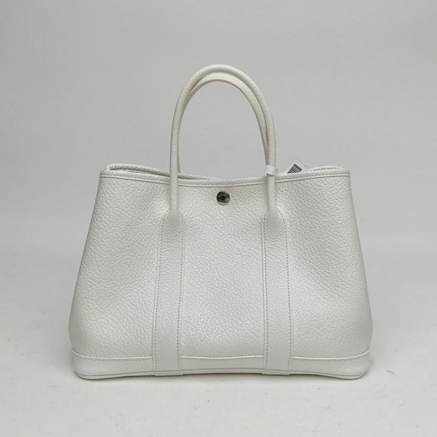 HERMES GardenParty花園包30白色T刻銀扣手提包-2