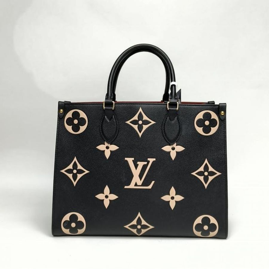 LOUIS VUITTON Onthego中號黑白牛皮大Logo印花肩背包-0