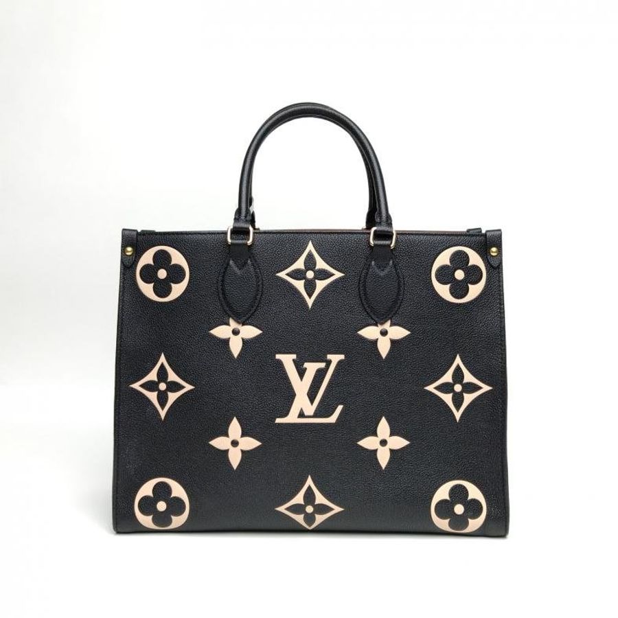 LOUIS VUITTON Onthego中號黑白牛皮大Logo印花肩背包-2