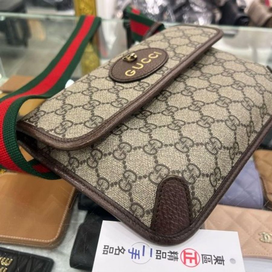 東區正精品㊣GUCCI 493930 GG Supreme belt bag 綠紅綠帶虎頭腰包胸口包RZ6493-7