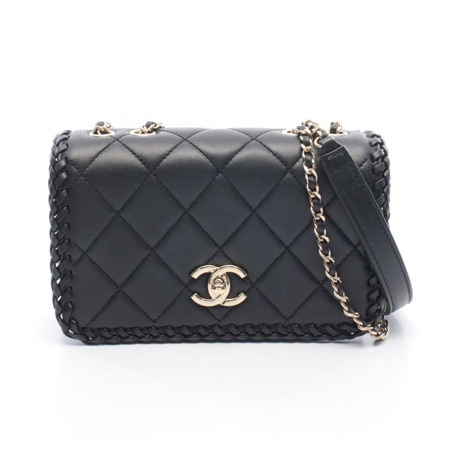香奈兒 (CHANEL) 絎縫全翻蓋鏈條單肩背包 AS4234 黑色皮革 二手 金色五金-0