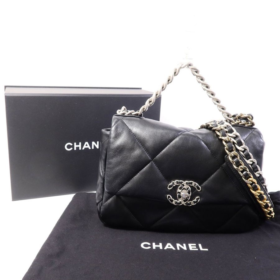 CHANEL 羊皮皮革Chanel 19 Small鏈帶手挽肩背兩用袋-9
