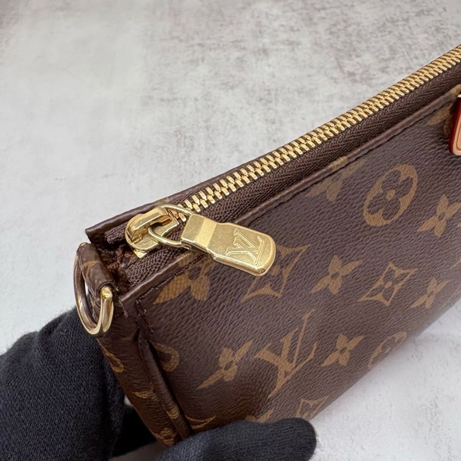 LV Louis Vuitton路易威登 M44840 Multi Pochette經典帆布牛皮飾邊提花肩帶五合一粉背帶手拿/肩背包/麻將包(淺粉色)-23