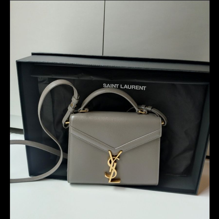 YSL 金釦灰皮口蓋兩用包-0