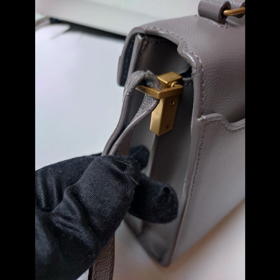 YSL 金釦灰皮口蓋兩用包-40