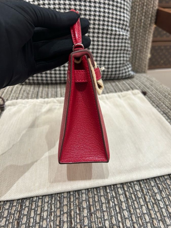 Hermes mini kelly二代 山羊皮~國旗紅內拼奶昔粉 D刻-2
