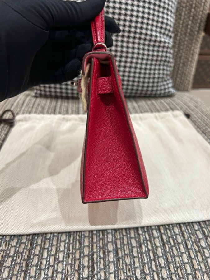 Hermes mini kelly二代 山羊皮~國旗紅內拼奶昔粉 D刻-3