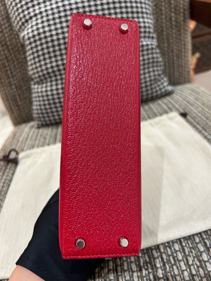 Hermes mini kelly二代 山羊皮~國旗紅內拼奶昔粉 D刻-5