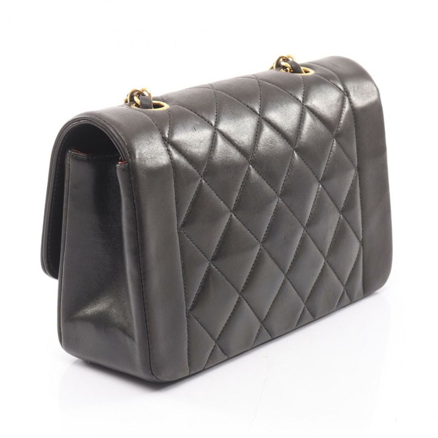 香奈兒 (CHANEL) Matelasse Diana 翻蓋鏈條單背包 A01164 羊皮黑金色五金二手 CC-1
