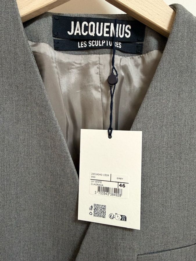 Jacquemus grey wool collarless blazer 46 西裝外套-3