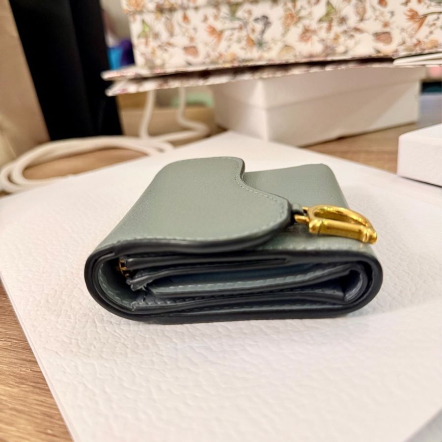 Dior 山羊皮 Saddle Lotus 錢包 (雲藍色)-3