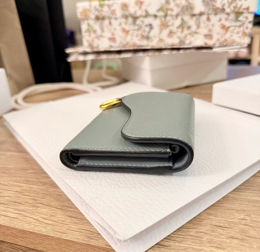 Dior 山羊皮 Saddle Lotus 錢包 (雲藍色)-12