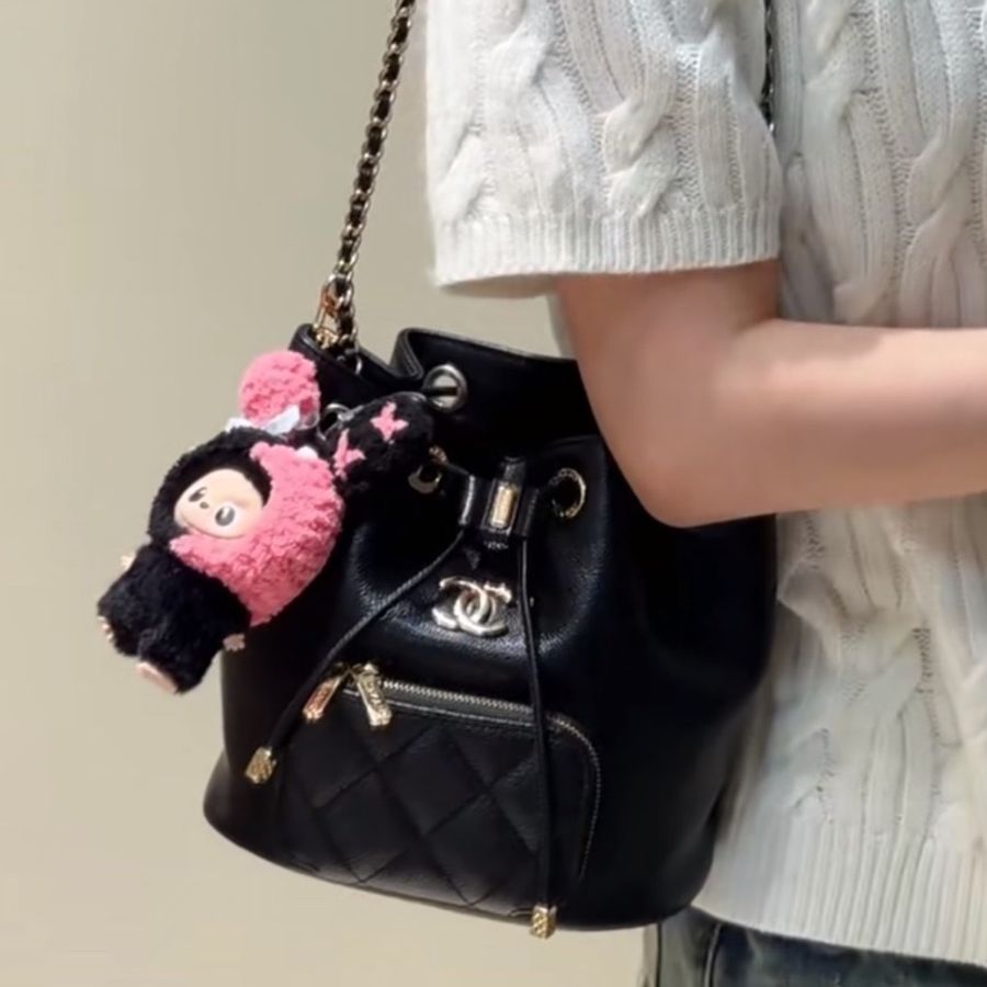 全新全配🖤✨#香奈兒#小號水桶包#黑金荔枝皮#晶片款-2