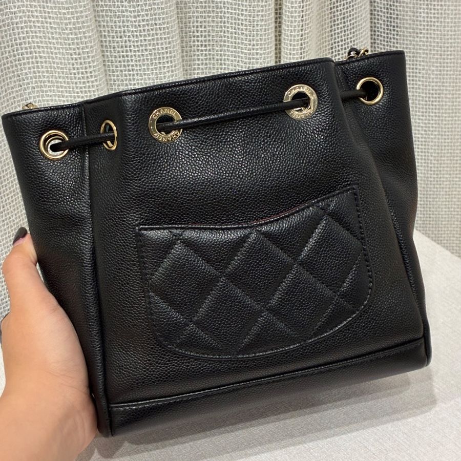 全新全配🖤✨#香奈兒#小號水桶包#黑金荔枝皮#晶片款-7