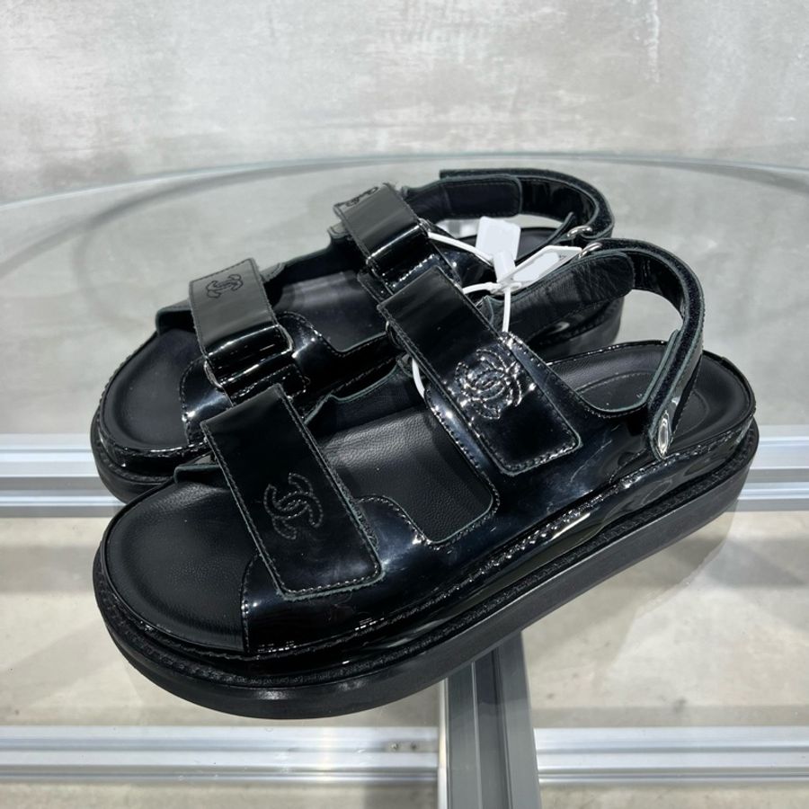 CHANEL/香奈兒 雙C黑色魔術貼 尺碼/37 碼-0