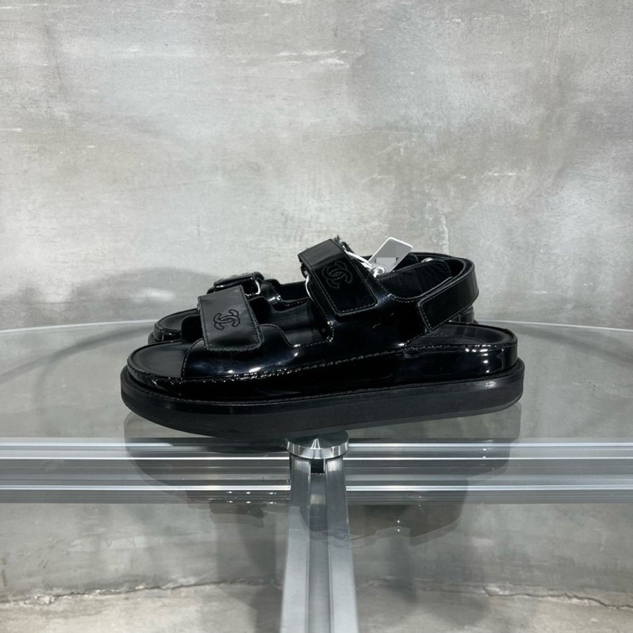 CHANEL/香奈兒 雙C黑色魔術貼 尺碼/37 碼-2