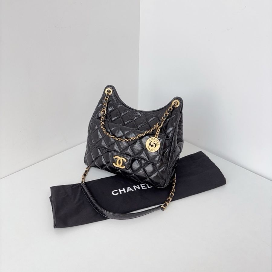 💎Chanel香奈兒|黑金天貓精靈金幣hobo油蠟皮24A中號|98新局部膜芯片款-2