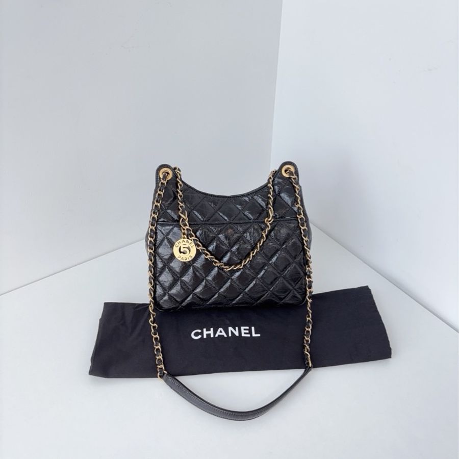 💎Chanel香奈兒|黑金天貓精靈金幣hobo油蠟皮24A中號|98新局部膜芯片款-4