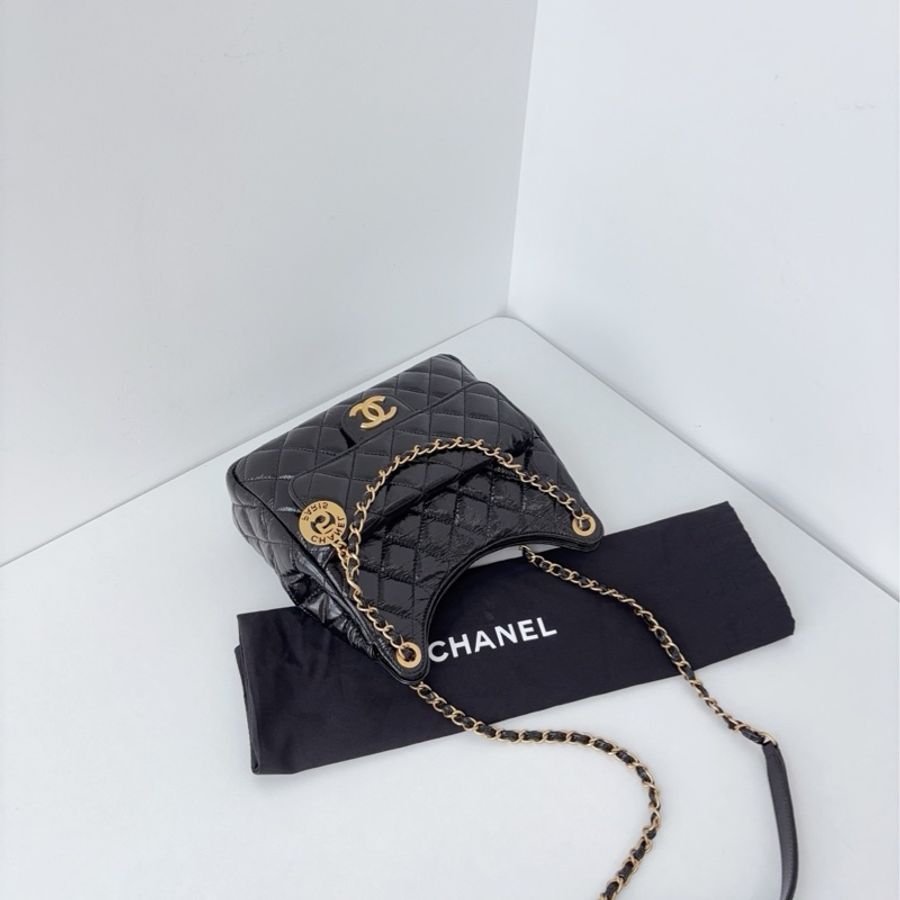 💎Chanel香奈兒|黑金天貓精靈金幣hobo油蠟皮24A中號|98新局部膜芯片款-5