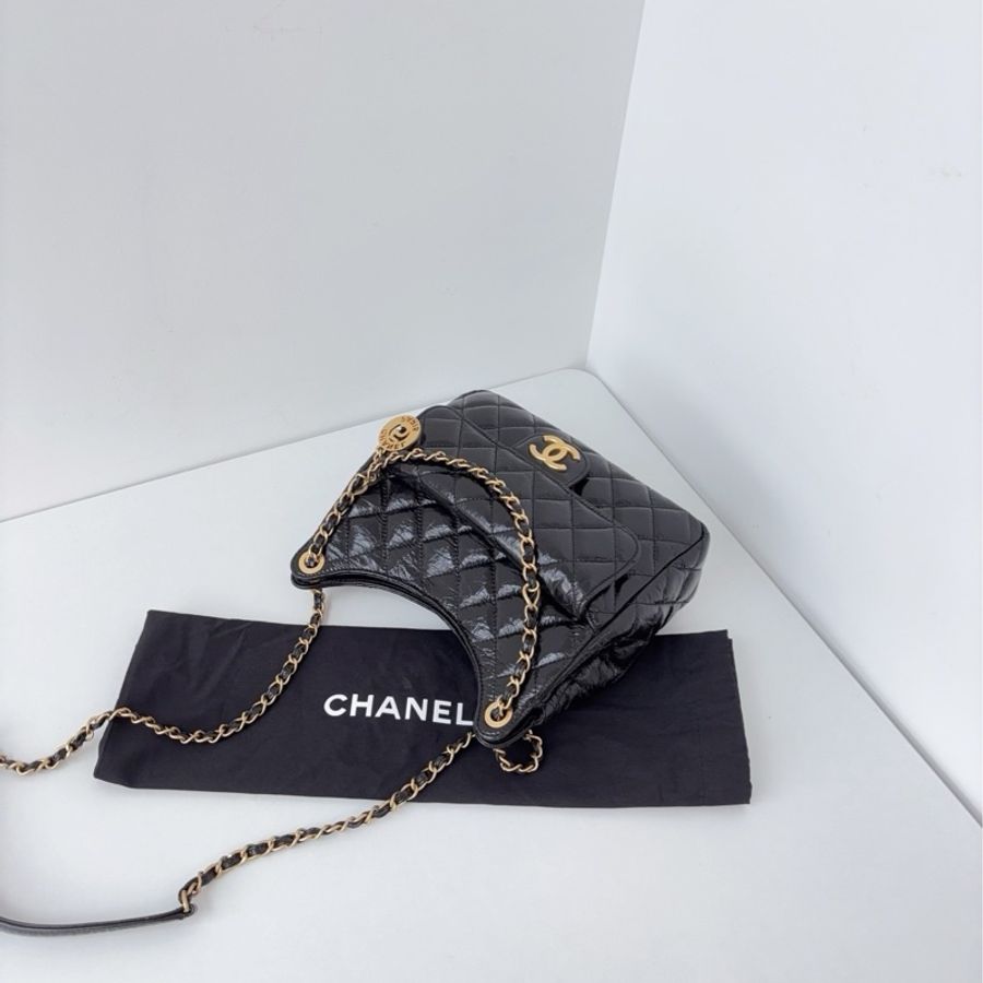 💎Chanel香奈兒|黑金天貓精靈金幣hobo油蠟皮24A中號|98新局部膜芯片款-6