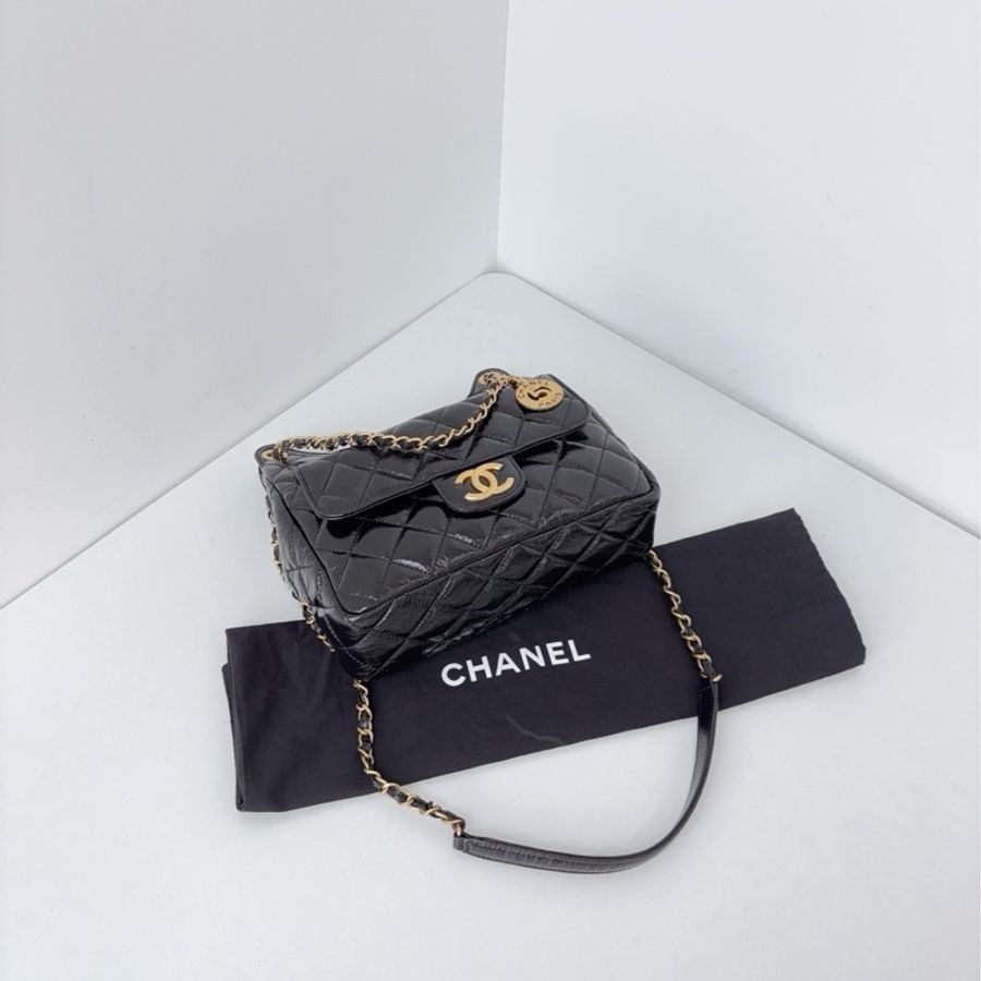 💎Chanel香奈兒|黑金天貓精靈金幣hobo油蠟皮24A中號|98新局部膜芯片款-7