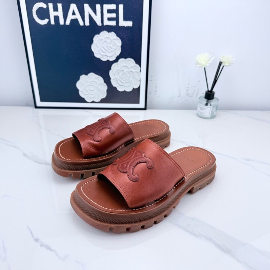 celine 賽琳 凱旋門logo厚底拖鞋 36碼-0
