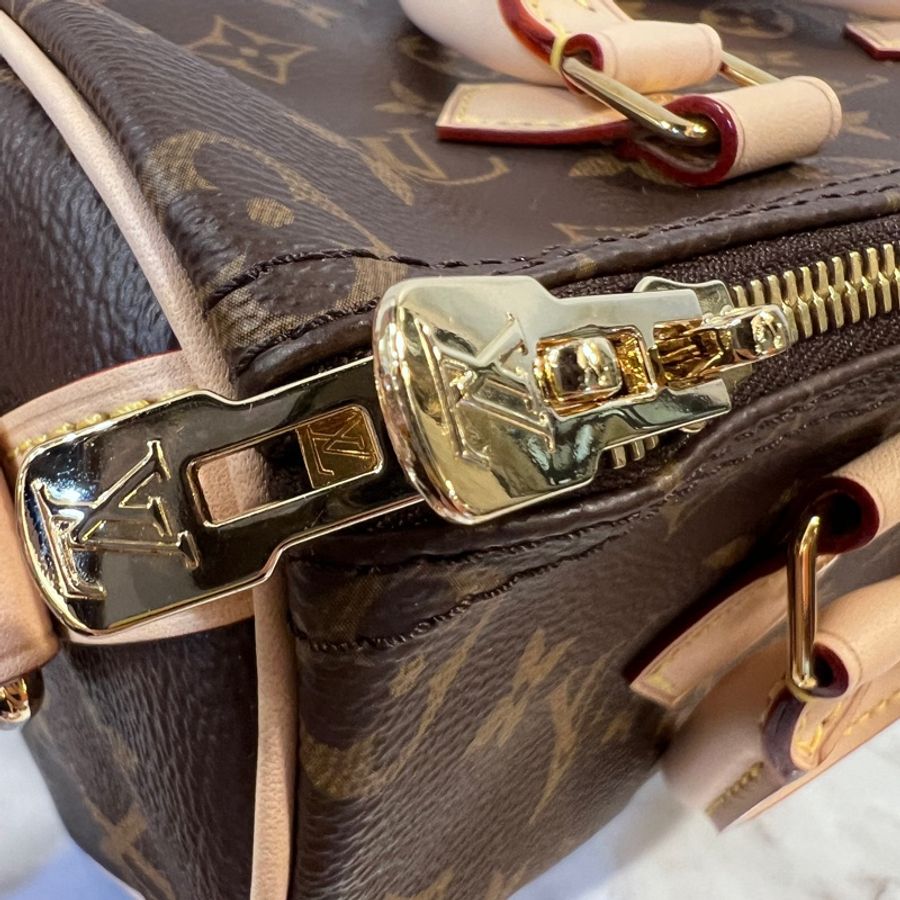 LV 原花金釦Speedy Bandouliere25 手提肩斜背包-11