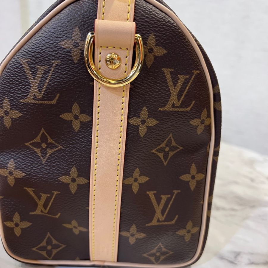 LV 原花金釦Speedy Bandouliere25 手提肩斜背包-19