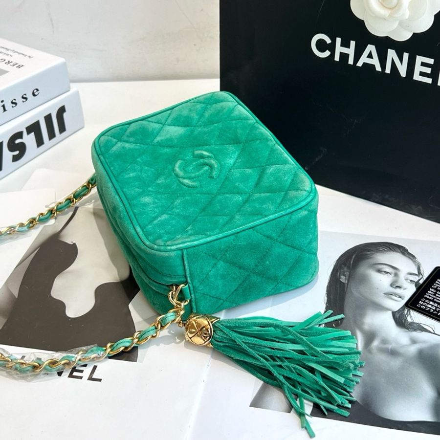 CHANEL香奈兒 稀有綠色麂皮 鏈條包 1開-2