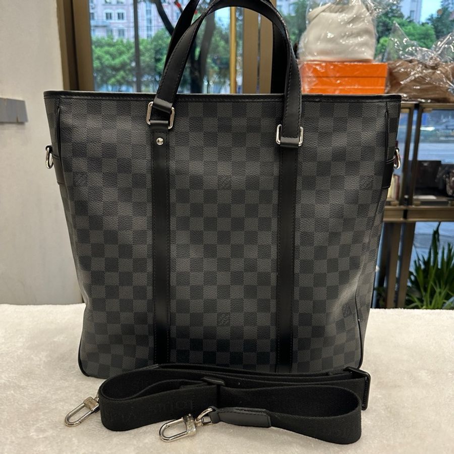 LOUIS VUITTON Damier Graphite 可拆卸肩帶棋盤格印花 帆布 手提單肩斜挎-0