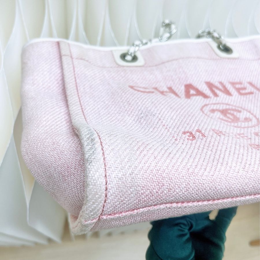 Chanel deauville 小號淺粉色沙灘包-6