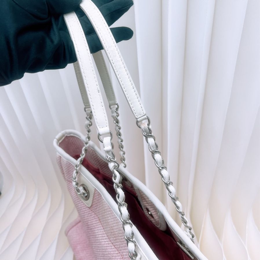 Chanel deauville 小號淺粉色沙灘包-15