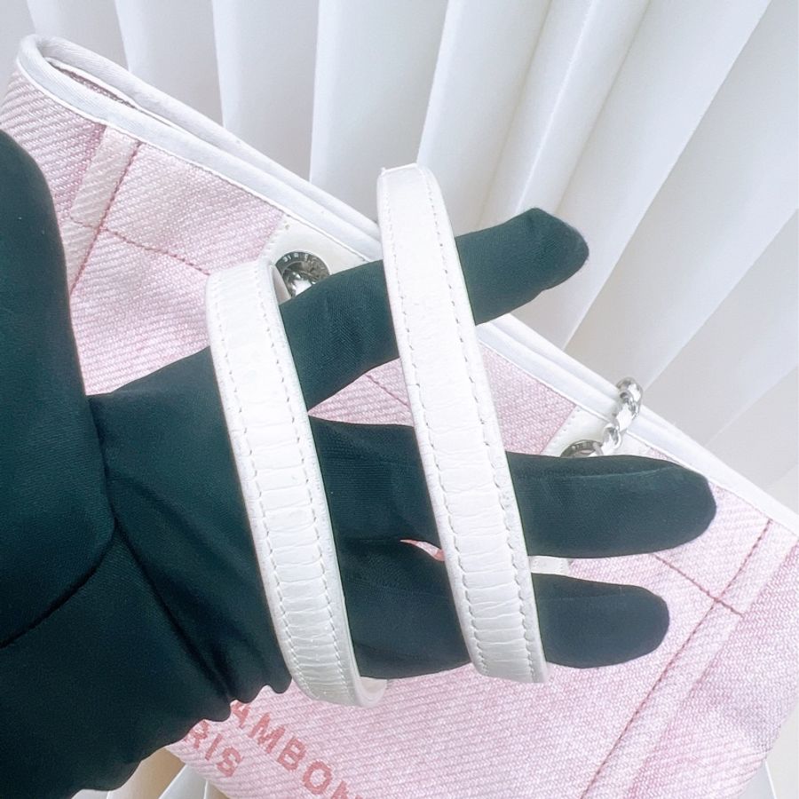 Chanel deauville 小號淺粉色沙灘包-17