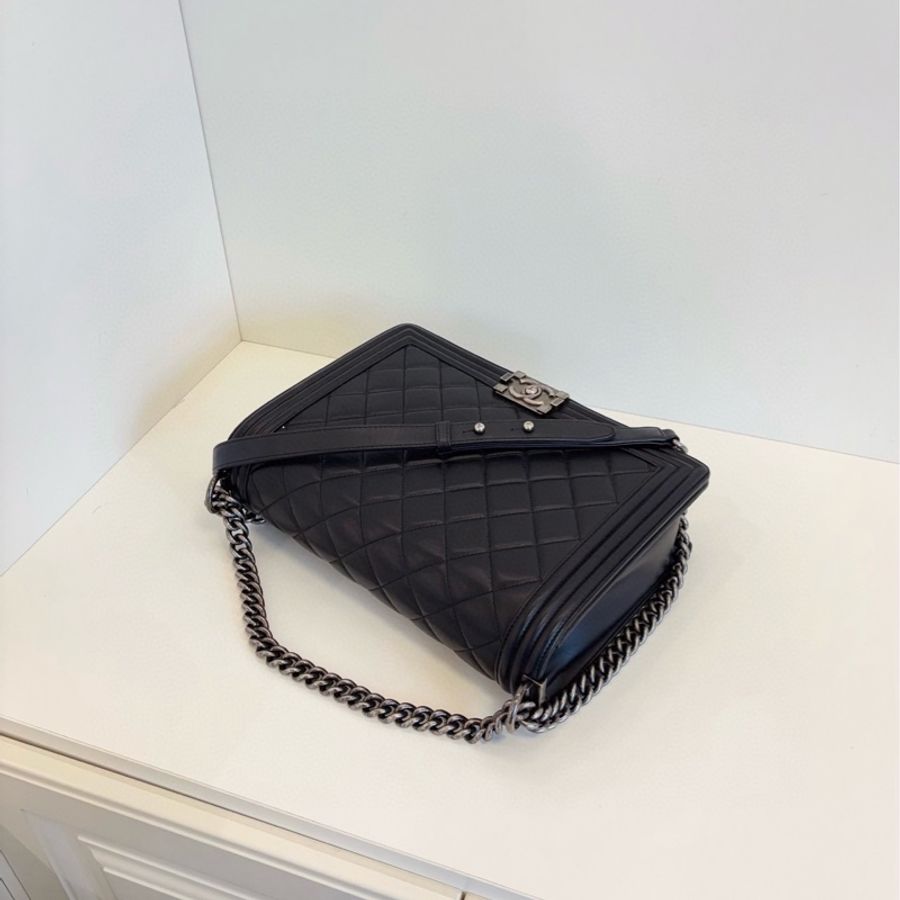 💎Chanel香奈兒|黑銀光面牛皮🐂中大號leboy斜挎/單肩包|98新|19開-6
