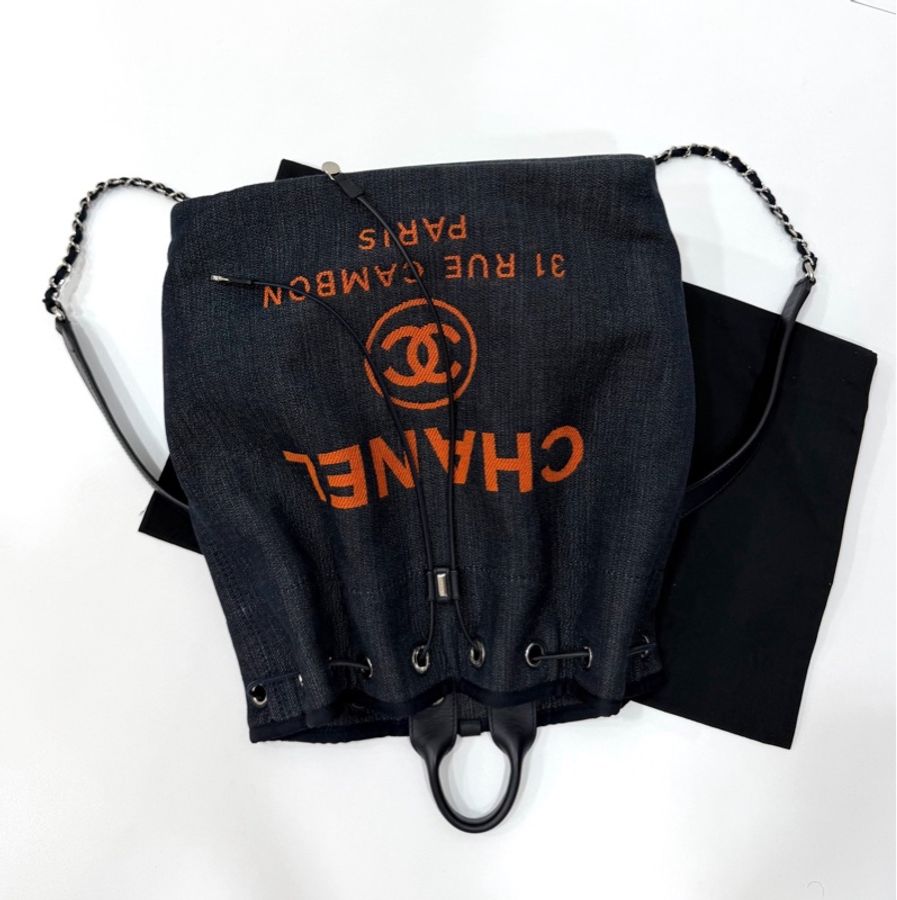 CHANEL 香奈兒 Rucksack 銀釦 丹寧 牛仔 沙灘包 後背包 肩背包 手提包-7