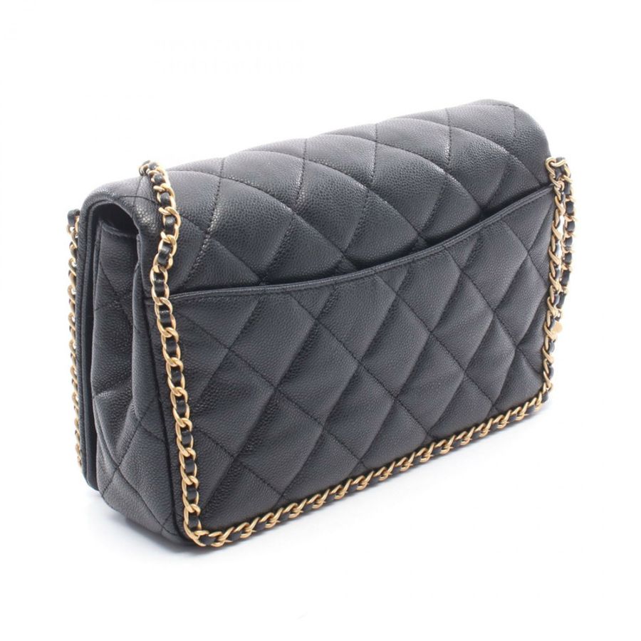 香奈兒 (CHANEL) 絎縫肩背包 AS3467 粒面小牛皮 黑色 二手 金色五金 CC-1