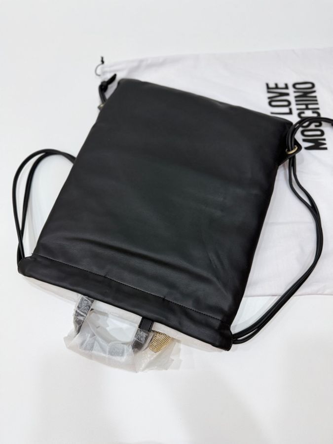 《仙闆名牌精品》MOSCHINO LOVE MOSCHINO 黑色 全牛皮 束口抽繩 後背包 手提包-5