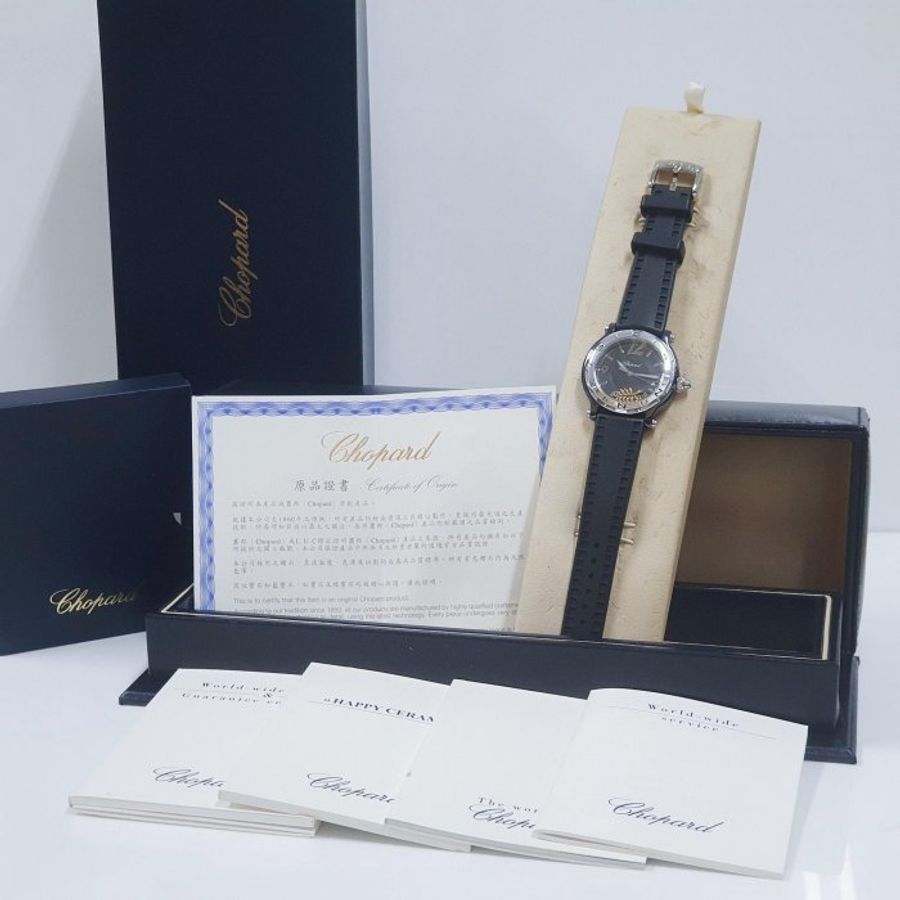 【大眾名錶】CHOPARD 蕭邦 28/8507 Happy Sport快樂鑽系列 鈦陶瓷 棕櫚葉款 黑色數字面盤 B419-8
