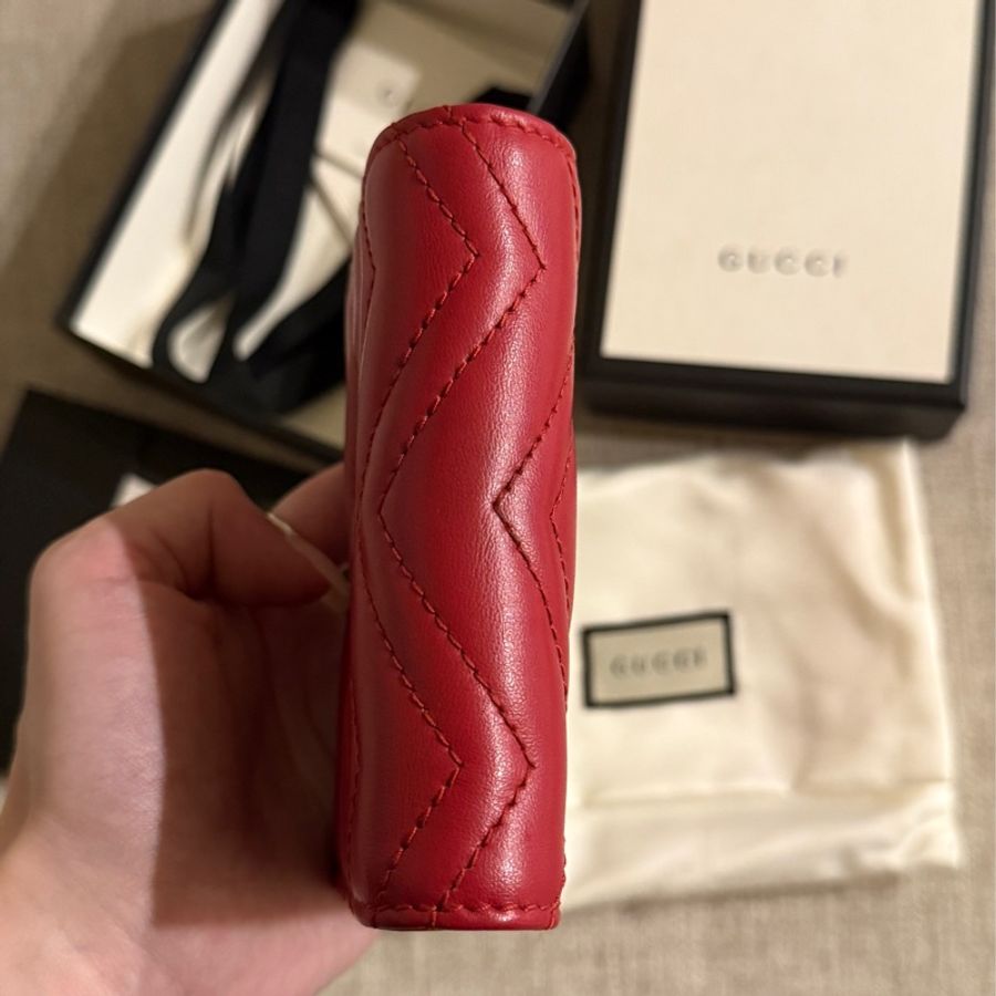 9.9成新 Gucci短夾 紅色皮夾 紅包錢包 Gucci零錢卡夾 Gucci馬夢短夾-7