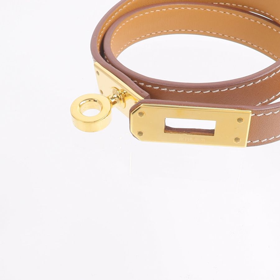HERMES Swift皮革Mini Kelly Double Tour Bracelet手帶Gold-5