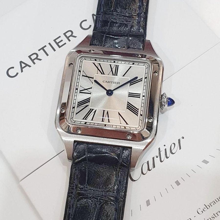 【大眾名錶】Cartier卡地亞 WSSA0022 山度士系列 2021/10 銀面羅馬時標 原廠皮帶/扣 錶徑43.5x31.4mm 石英機芯 大眾名錶G322-8