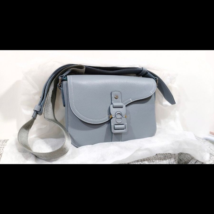 DIOR Saddle 翻蓋郵差包 (馬鞍包) 藍灰色(Dark Gray)-7