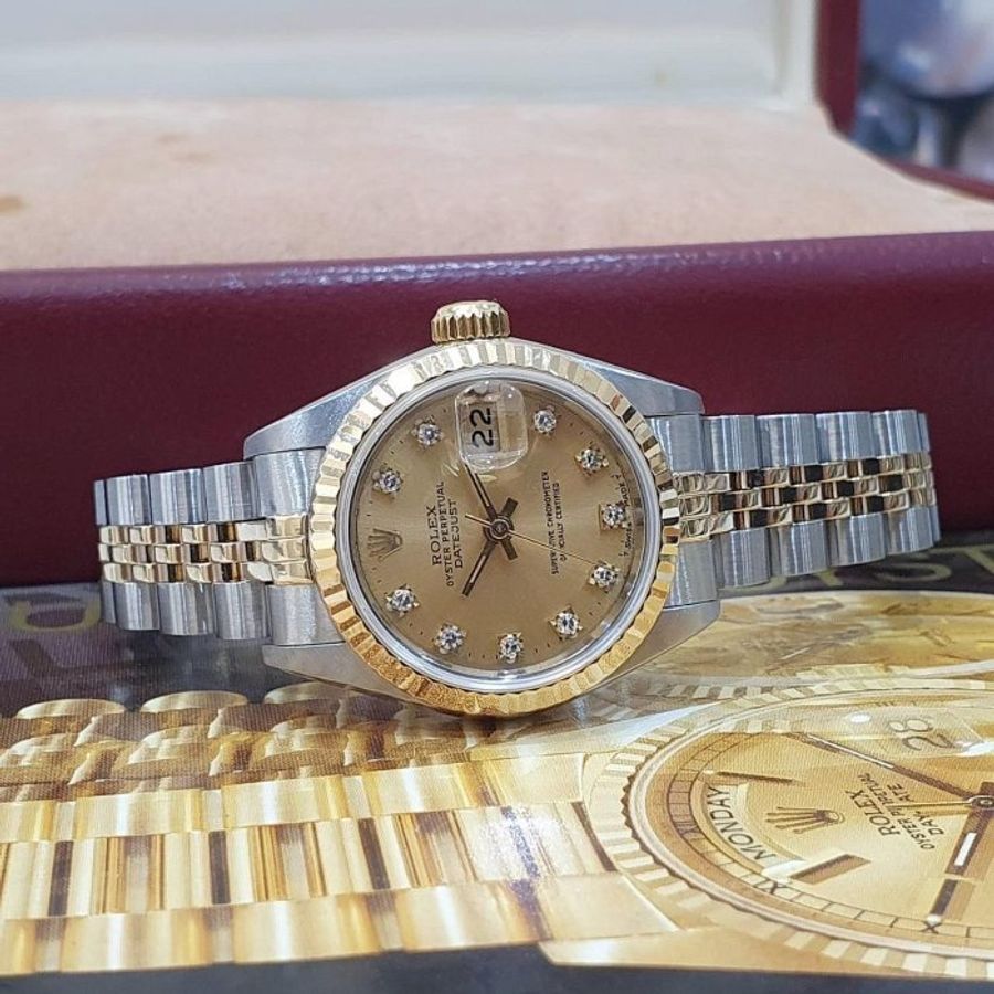 【大眾名錶】ROLEX 勞力士 69173 Datejust 女錶經典款 金十鑽面盤 舊包台 大眾名錶G239-2